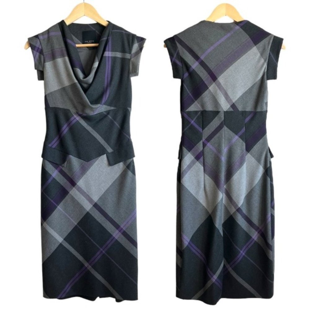 Ted Baker Gray and Purple Midi Dress